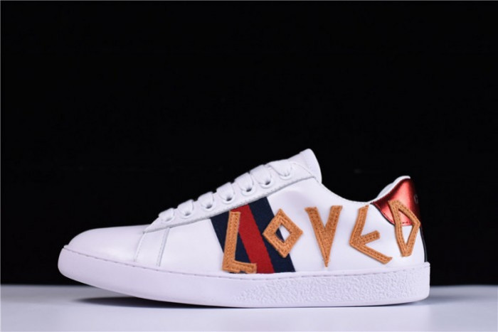 GUCC ACE EMBROIDERED LOW-TOP SNEAKER WITH LOVED ‎497090 DOPE0 9095